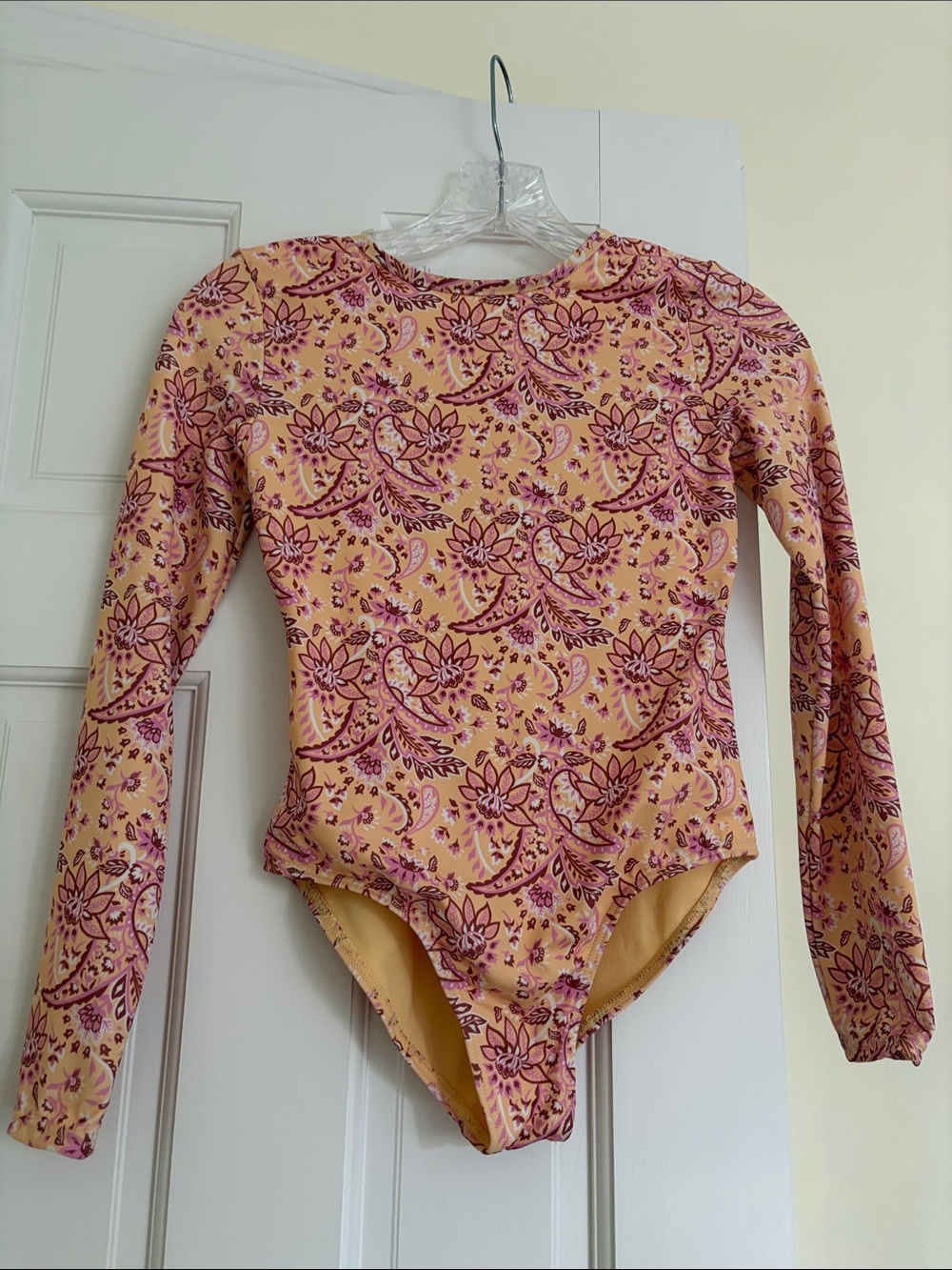 Roxy Girls' Long Sleeve Floral Rashguard One-Piece - Pink & Yellow